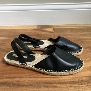 Zara Basics Black Leather Espadrille Flats 39